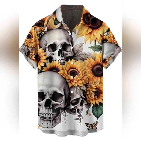 DRESSFO Other - Bold Skull Sunflower Button Up Hawaiian Style Shirt